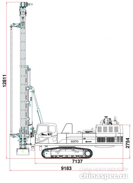 Буровая установка для бурения взрывных скважин SANY SQ170 в рабочем положении