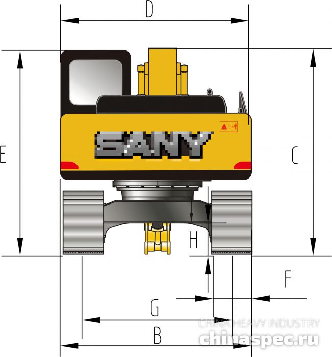 Размеры экскаватора SANY SY140C
