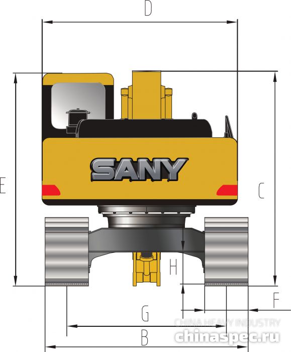 Размеры экскаватора SANY SY215C Long Reach