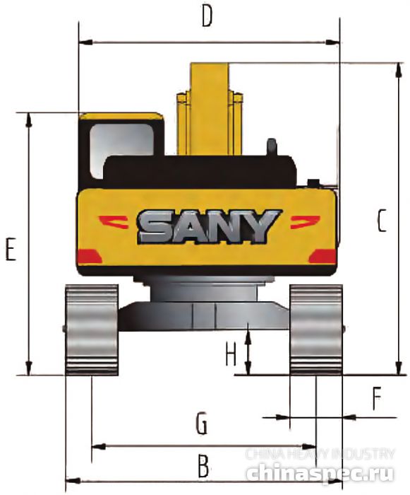 Размеры экскаватора SANY SY335-C