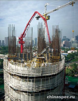 Бетонораспределительная стрела SANY работает на объекте высотного строительства в Филиппинах