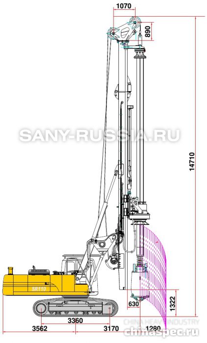 Буровая установка SANY SR110 в рабочем положении