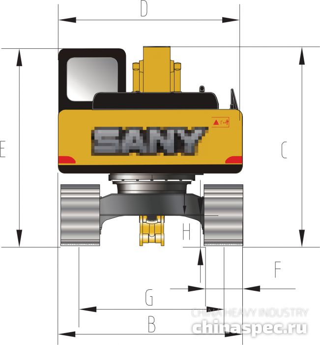 Размеры экскаватора SANY SY125-C