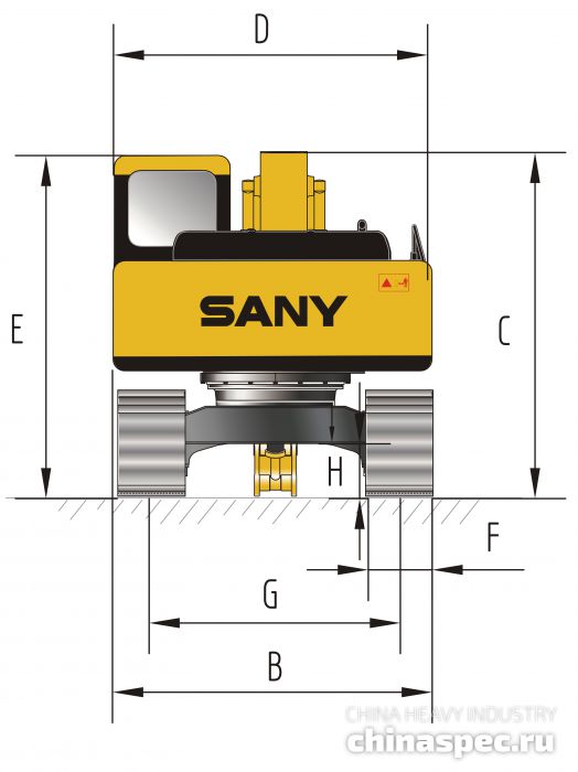 Размеры экскаватора SANY SY135C