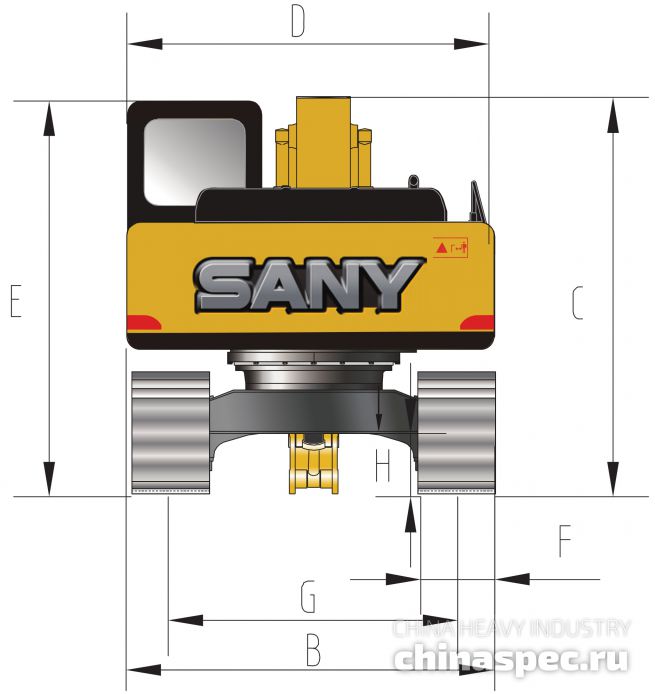 Размеры экскаватора SANY SY155-H