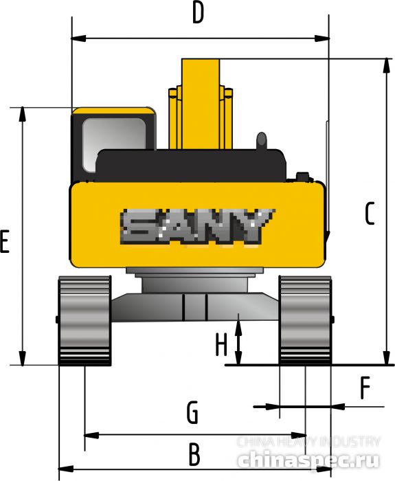 Размеры экскаватора SANY SY210C